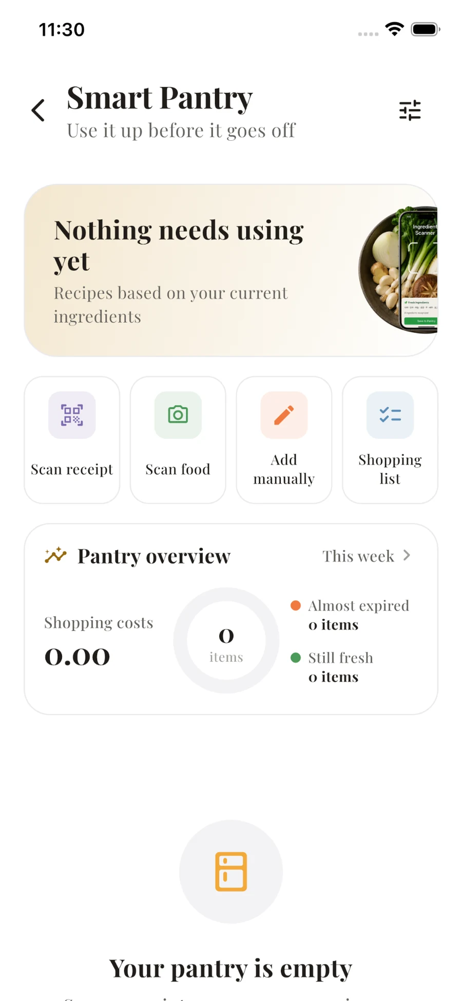 Smart Pantry screen