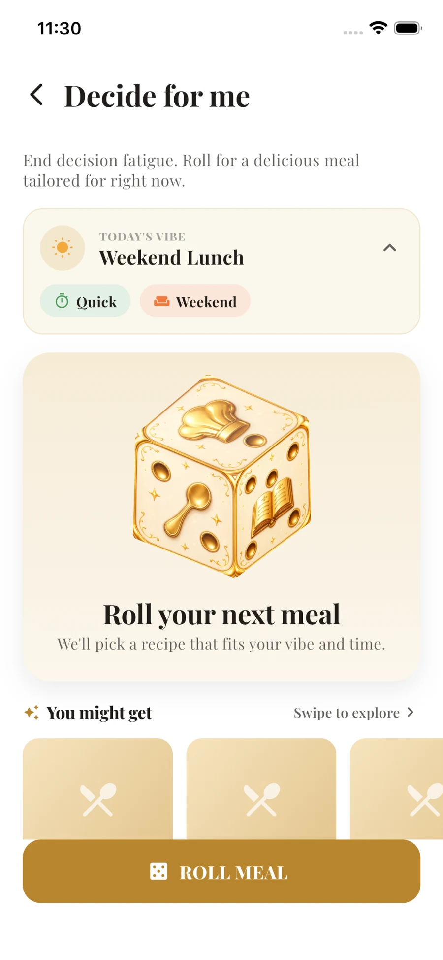 MealRoll decide for me screen