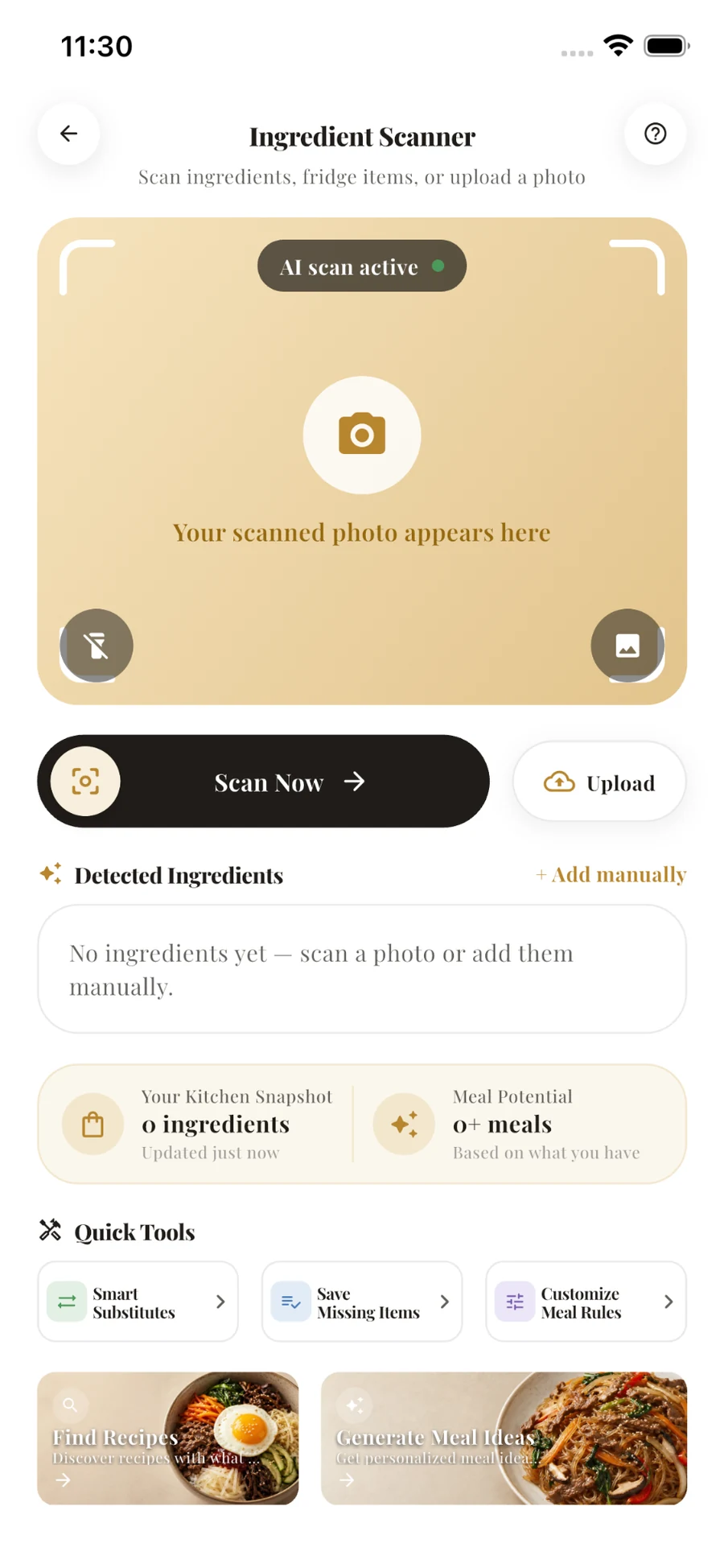 AI ingredient scanner screen